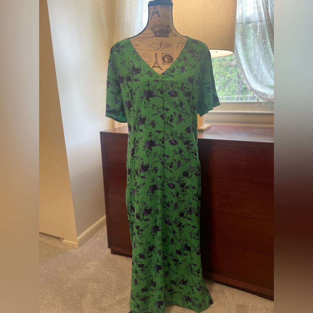 J. Jill Green Purple Maxi Dress ~ Tie Back ~ Pockets ~ XLP ~ Y2K vibes
